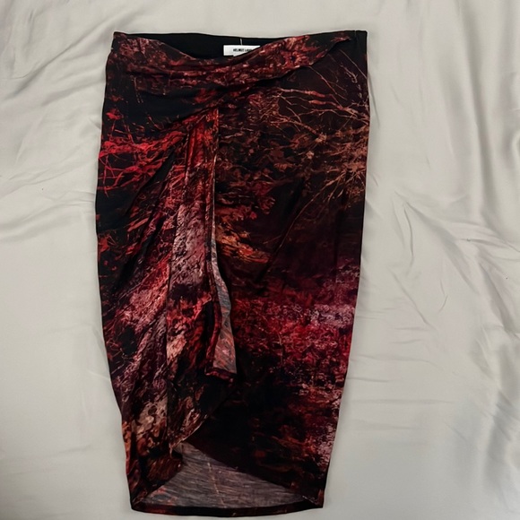 Helmut Lang Midnight Floral Jersey Draped Skirt Red Black Size P - Picture 3 of 10